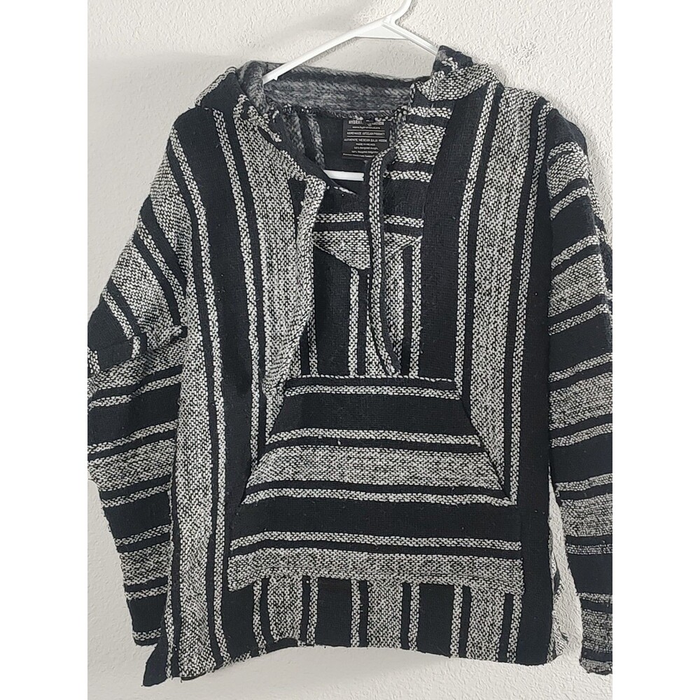 Hydration Nation Baja Hoodie Men's Medium Black White Mexican Pullover